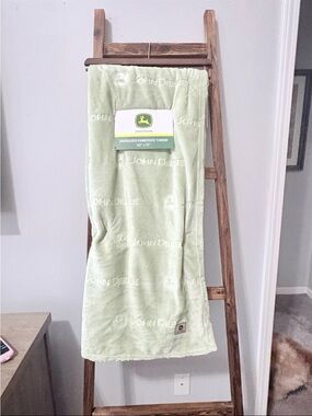 John Deere Light Green Embossed Plush Throw Blanket